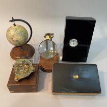 A reproduction West London brass sundial and compass in walnut case, a Germanus humidor, a small