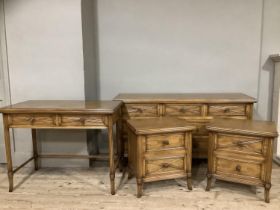 An elm continental style bedroom suite comprising of a dressing chest with three short over four