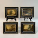 A set of four miniature landscapes with figures, painted on paper laid on to panel, unsigned, 10.5cm