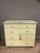 A Victorian yellow painted pine chest of two short above three long drawers 17cm wide