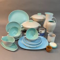 A collection of Poole pottery tableware in grey and blue