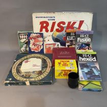 Vintage board games comprising Waddington's circular puzzle, Risk, Trivial Pursuit etc.