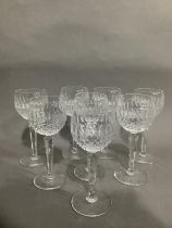 A suite of eight Lismore Waterford crystal cut glass hock glasses