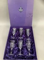 A set of six etched Edinburgh Crystal goblets in box