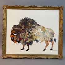 Dom Goldie, Bison, oil and mixed media, signed and dated 79 to bottom right, in gilt frame, 45cm x