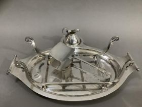 An Edwardian asparagus serving set by Robert and Belks with dish, rack, sauce jug and associated