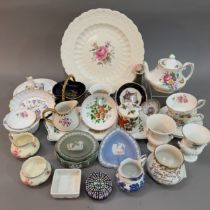 A collection of china and ceramics comprising floral tea set, Wedgwood Jasperware dish and cover and