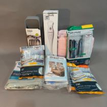 As New - Bosch hand blender, several clothing vaccuum storage bags, and a Joseph cutlery organiser