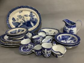 A large quantity of 19th century and later blue and white tableware including Booths, Willow Pattern