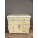 A Victorian yellow painted pine chest of two short above three long drawers 17cm wide