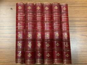 Uniform bound set of Ainsworth's Novels in scarlet Morocco half calf binding with marbled boards and