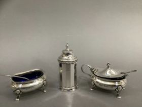 A pair of George V silver salt and mustard pot, Birmingham, 1935 with Jubilee mark for Robin Pringle