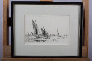 WILLIAM LIONEL WYLLIE RA RWS (1851-1931), Boat Race, sailing dinghies, black and white etching,