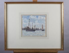 NELSON E DAWSON (1860-1941), Scottish Herring Fleet Off Scarborough, watercolour, signed to lower