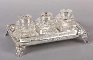 A GEORGE III SILVER DESK STANDISH, London 1768 for Edward Aldridge II, the pounce pot and two cut