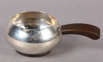 A DANISH STERLING SILVER BRANDY PAN, by A F Rasmussen, compressed circular form with ebonised handle