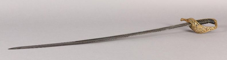 AN AUSTRO HUNGARIAN 19TH CENTURY SABRE, curved 31inch (79cm) single edged three-quarter fullered