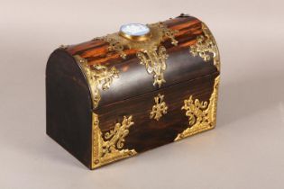 A 19TH CENTURY DOME TOP COROMANDEL BOX, with gilt metal mounts, the lid inset with a jasperware