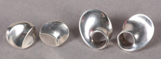 GEORG JENSEN 142 SILVER MORBIUS EAR STUDS designed by Vivianna Torun Bulow-Hube together with one