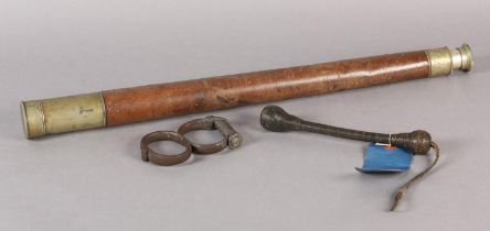 A 19TH CENTURY LEATHER BOUND TELESCOPE, single draw, by Ross of London no 30348, 62m together with a