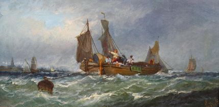 GEORGE FREDRICK WATTS RA (1817-1904) Fishing boats off the coast, oil on canvas, signed to lower