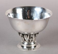 A DANISH STERLING SILVER PEDESTAL BOWL, by GEORG JENSEN London import mark 1960, the lightly