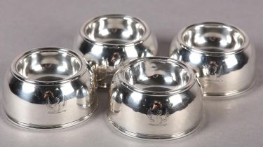 A SET OF FOUR QUEEN ANNE SILVER SALTS, London 1714 for William Fleming, of plain circular cup