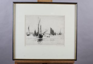 ARR NORMAN WILKINSON (1878-1971), Fishing Trawlers, black and white etching, signed in pencil to the