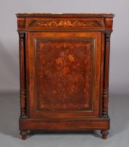 A 19TH CENTURY FRENCH WALNUT AND ROSEWOOD CROSSBANDED AND INLAID SIDE CABINET having a recessed