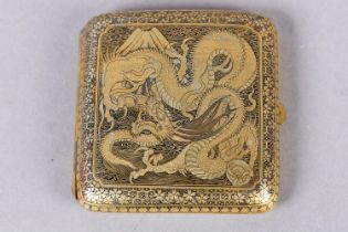 A JAPANESE DAMASCENE CIGARETTE CASE BY FUJII-YOSHITOYO, MEIJI PERIOD, wrythen dragon on both sides