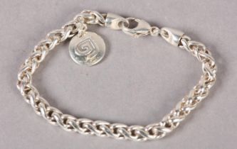 GEORG JENSEN SPIGA SILVER BRACELET WITH CHARM, approximate length 20cm, approximate weight 29g (