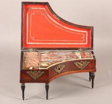 A PALAIS ROYALE NECESSAIRE formed as a piano, mahogany and satinwood inlay with gilt mounts to the