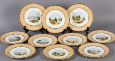 A COLLECTION OF TEN 19TH CENTURY CABINET PLATES, each hand painted to the centre with a landscape