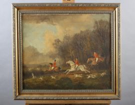 G RANDALL (early 20th century), Huntsmen and hounds, clearing a copse, oil on canvas, signed to