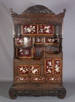 A LATE 19TH CENTURY JAPANESE HARDWOOD SHODANA CABINET, MEIJI PERIOD, with carved and pierced
