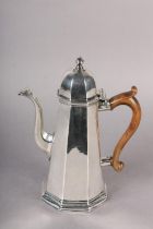 A GEORGE II SILVER COFFEE POT, London 1719 for Richard Bailey, of tapered octagonal form, the