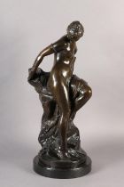 AFTER FERDINAND LEPCKE GERMAN (1866-1905), A bronze sculpture of a nude female, partially draped,