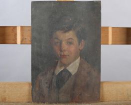 ARR GERDA GRENSIDE (1885-1961), Young boy in brown jacket, head and shoulders portrait, oil on