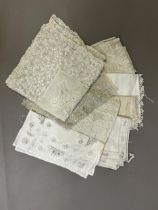 Fine antique linen: Eight items of table linen, either of filet, needle lace, drawn thread or bobbin