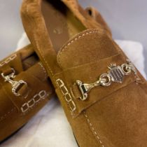 Fairfax and Favor, luxury Lifestyle Brand: A pair of tan suede loafers, model The Newmarket, with