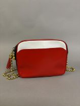 An Escada red, blue and white leather shoulder bag having gold metal chain strap, red leather tassel