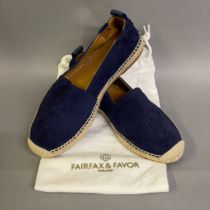 Fairfax and Favor, luxury Lifestyle Brand: A pair of navy suede flat espadrilles, model The