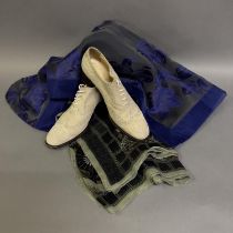A pair of Stephane Kelain ecru suede brogues with block heel, a Kenzo silk evening wrap, the central