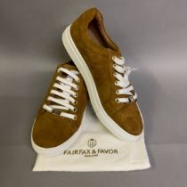 Fairfax and Favor, luxury Lifestyle Brand: A pair of trainers in tan suede, model Richmond. With