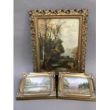 A pair of landscapes by T. Fahner, 'Rosedale' and 'Lakelands', in gilt frames, 13cm x 18cm, together