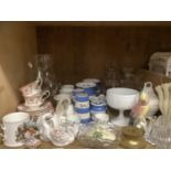 A collection of TG Green salt, pepper, mustard pots etc. large glass vase, gilt and pink tea set and