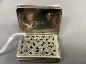 A Victorian silver vinaigrette by Nathaniel Mills LONDON 1845, foliate scroll engraved and chased