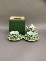 A Taitu by Emilio Bergamin tea for two set comprising teapot, two cups and two saucers of grass