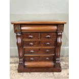 A 19th century apprentice made miniature Scotch chest of two short and three long drawers on