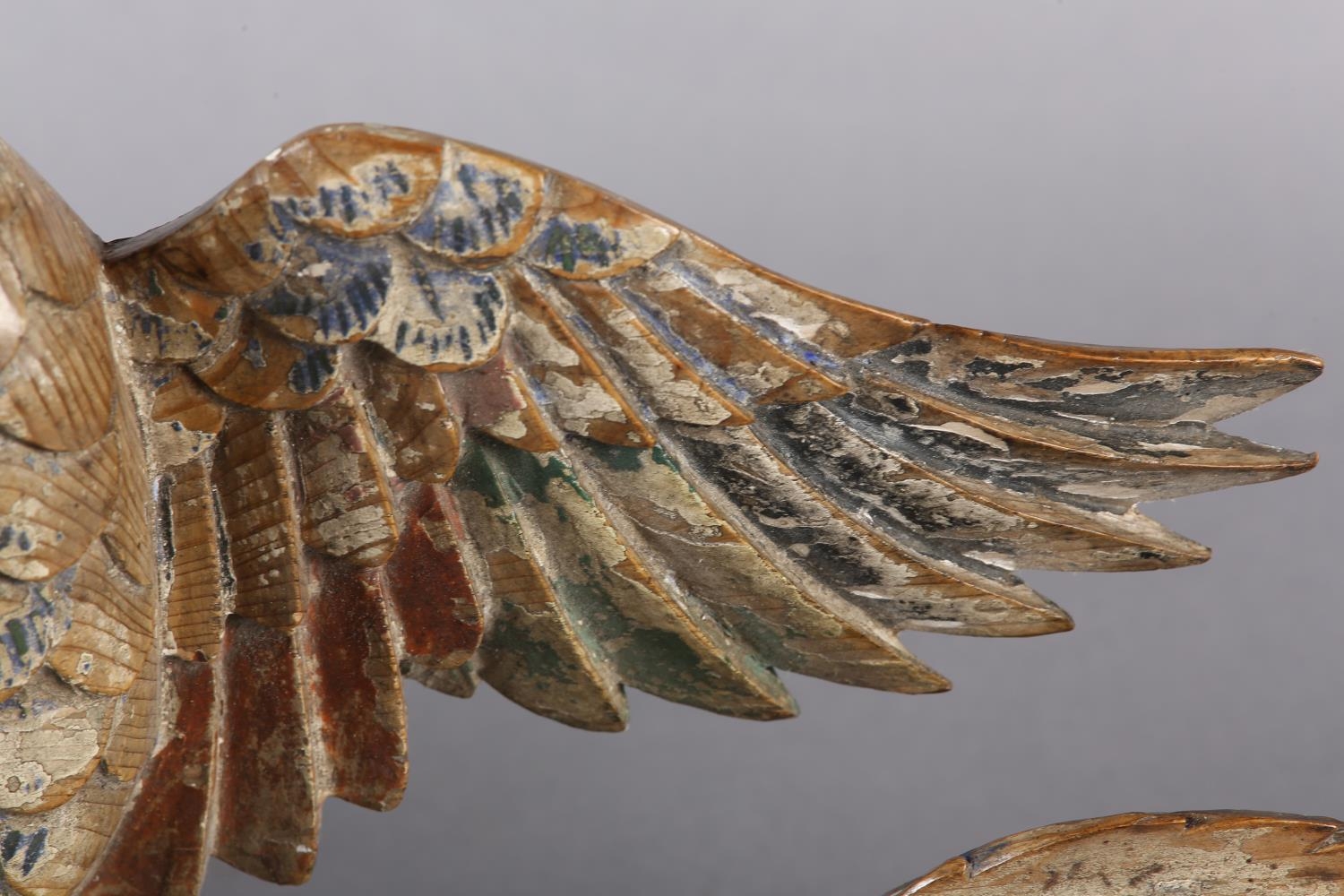 An 18th century Polychrome painted pine carving of a phoenix amongst the clouds, 58cm wide x 20cm - Image 3 of 11